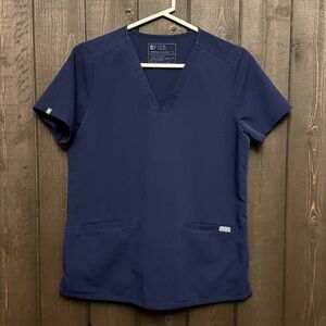 Figs Women’s Navy Blue Scrub Top Short Sleeve Figs Technical Collection Sz Small